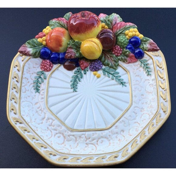 Fitz And Floyd Classic's Venezia Canapé Plate Fruit Octagon Embossed Fruit - Picture 4 of 5